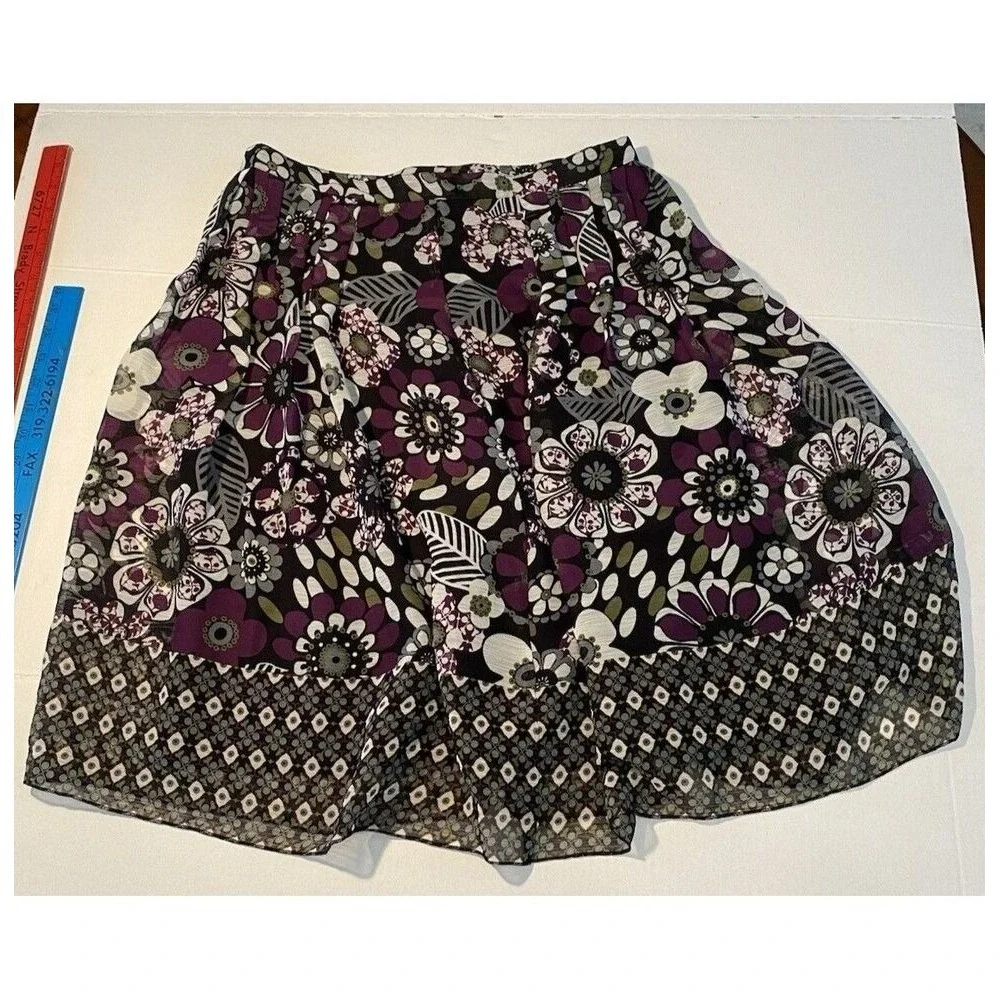Bay Studio Career Petite Floral Print Skirt - Purple, Black, & White